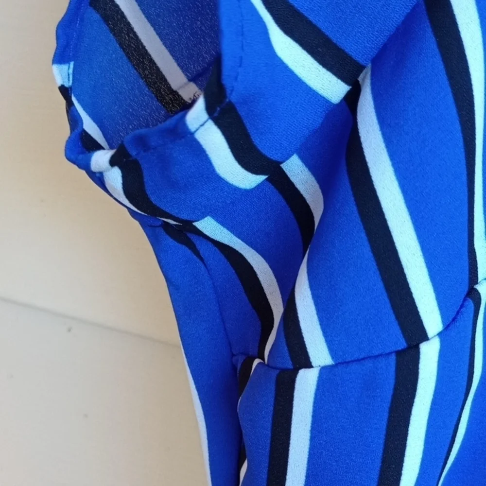 Torrid Blue and White Striped‎ V-Neck Blouse - Picture 5 of 9